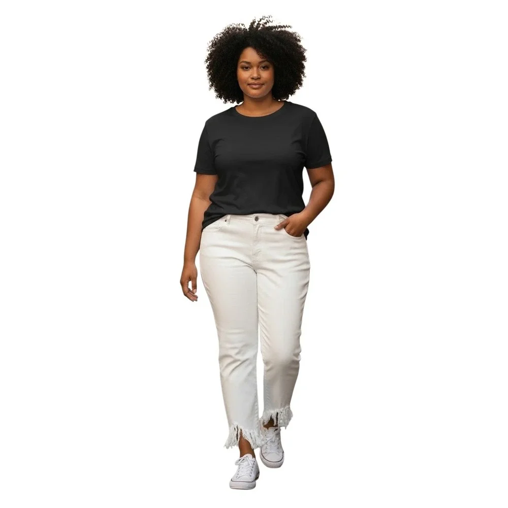 Ashley Stewart Womens White Fringe Hem Straight Leg Jeans Plus Size 20 High Rise
